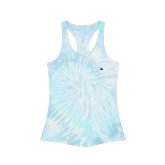Cool Blue Tie Dye Racerback Tank Top, Summer Workout Top, Casual Beach Wear, Yoga Apparel, Gift for Her