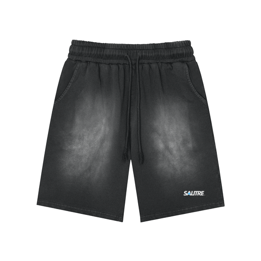 Rectangle Patch Monkey Washed Shorts  - 360 GSM