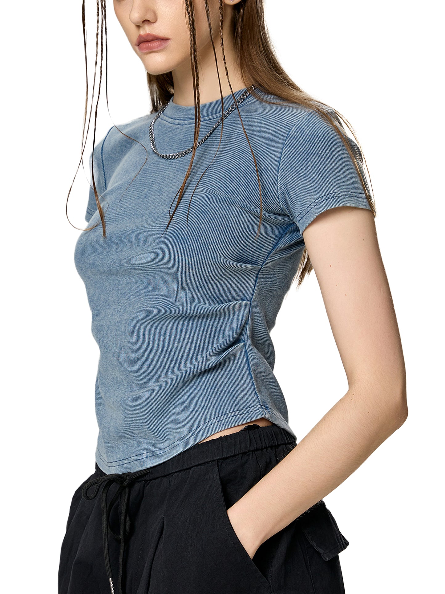 Vintaged-Wash Bodycon Cotton T-Shirt